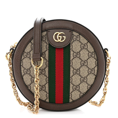 Gucci GG Supreme Monogram Web Mini Ophidia Round Shoulder Bag Brown 1 of 10