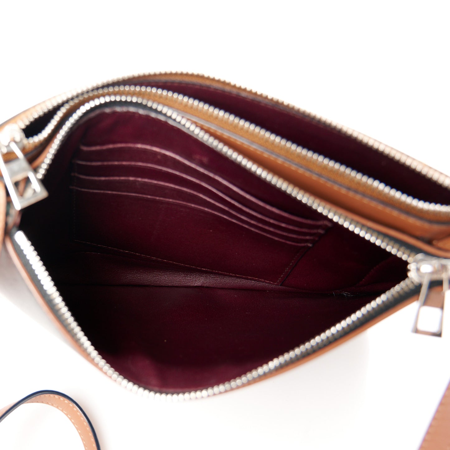 Calfskin Gate Double Zip Pouch Crossbody Black Tan