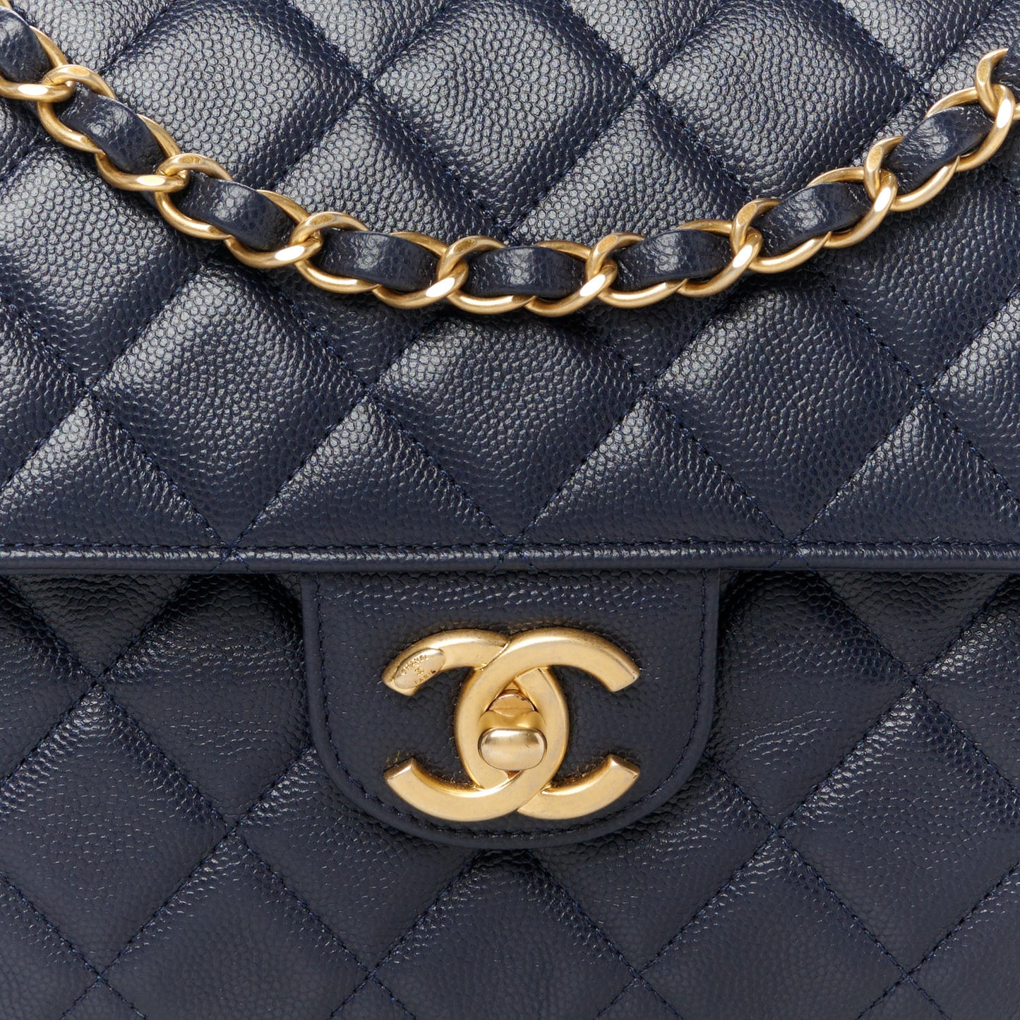 Caviar Quilted Medium Single Flap Navy
