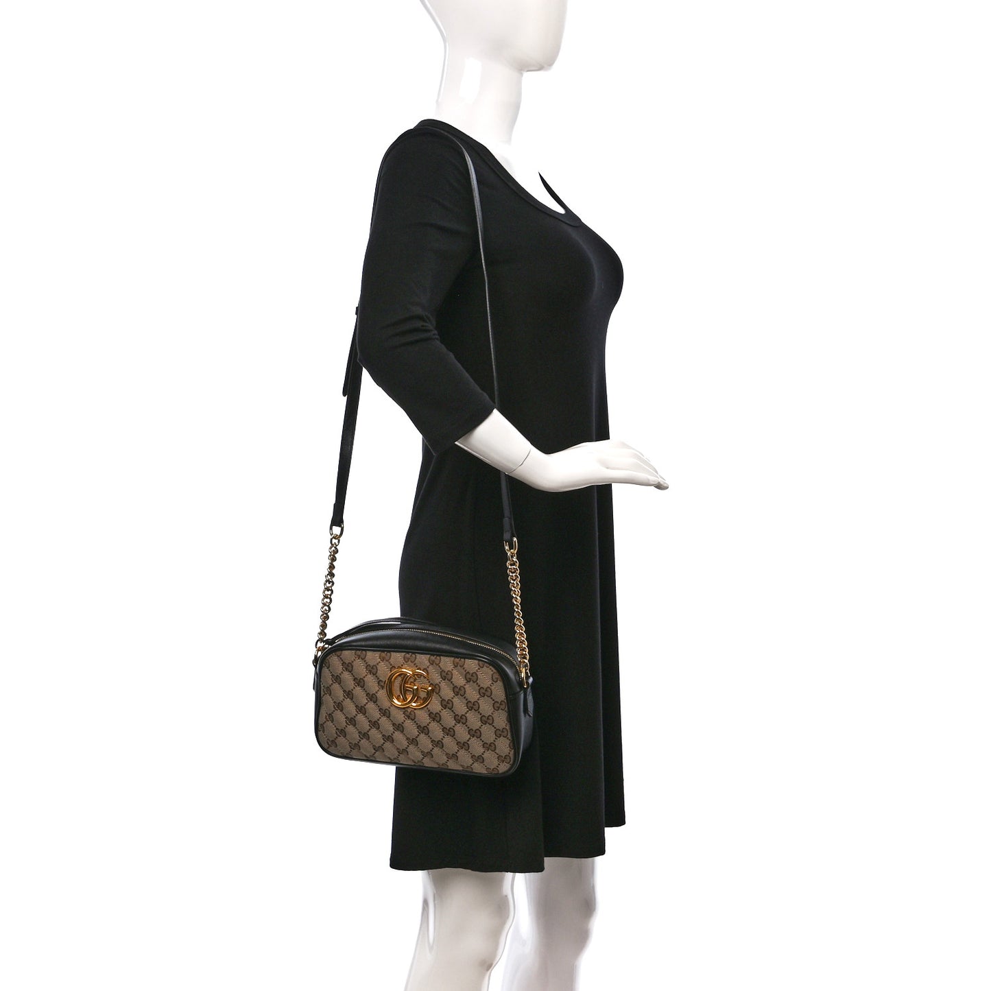 Monogram Matelasse Diagonal Small GG Marmont Chain Shoulder Bag Beige Black