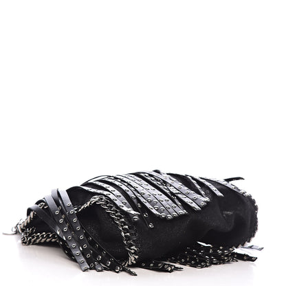 Stella McCartney Eco Alter Nappa Shaggy Deer Mini Falabella Studded Fringe Tote Black 4 of 10