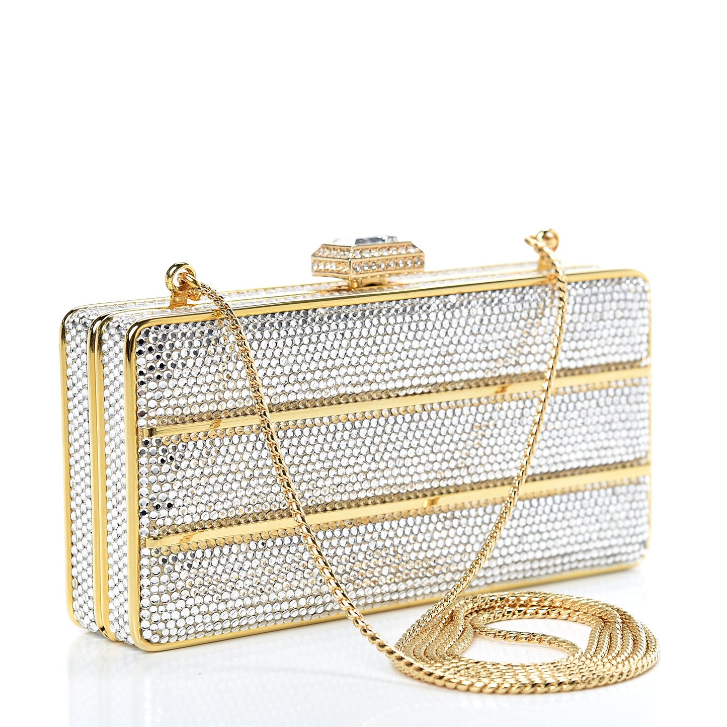 Swarovski Crystal Striped Minaudiere Clutch Silver Gold