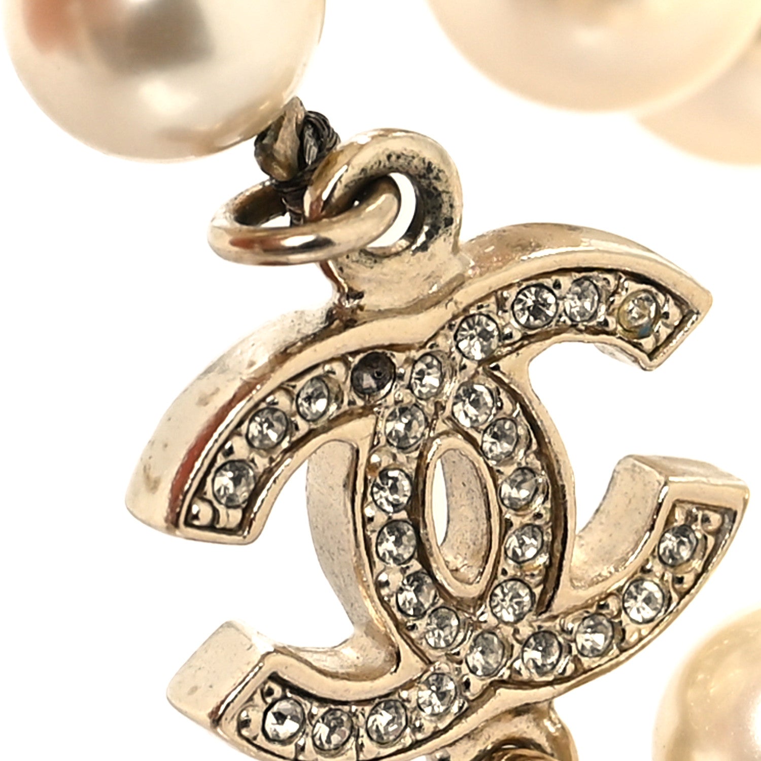 Chanel Graduated Pearl Crystal CC Long Necklace Light Gold 6 of 6