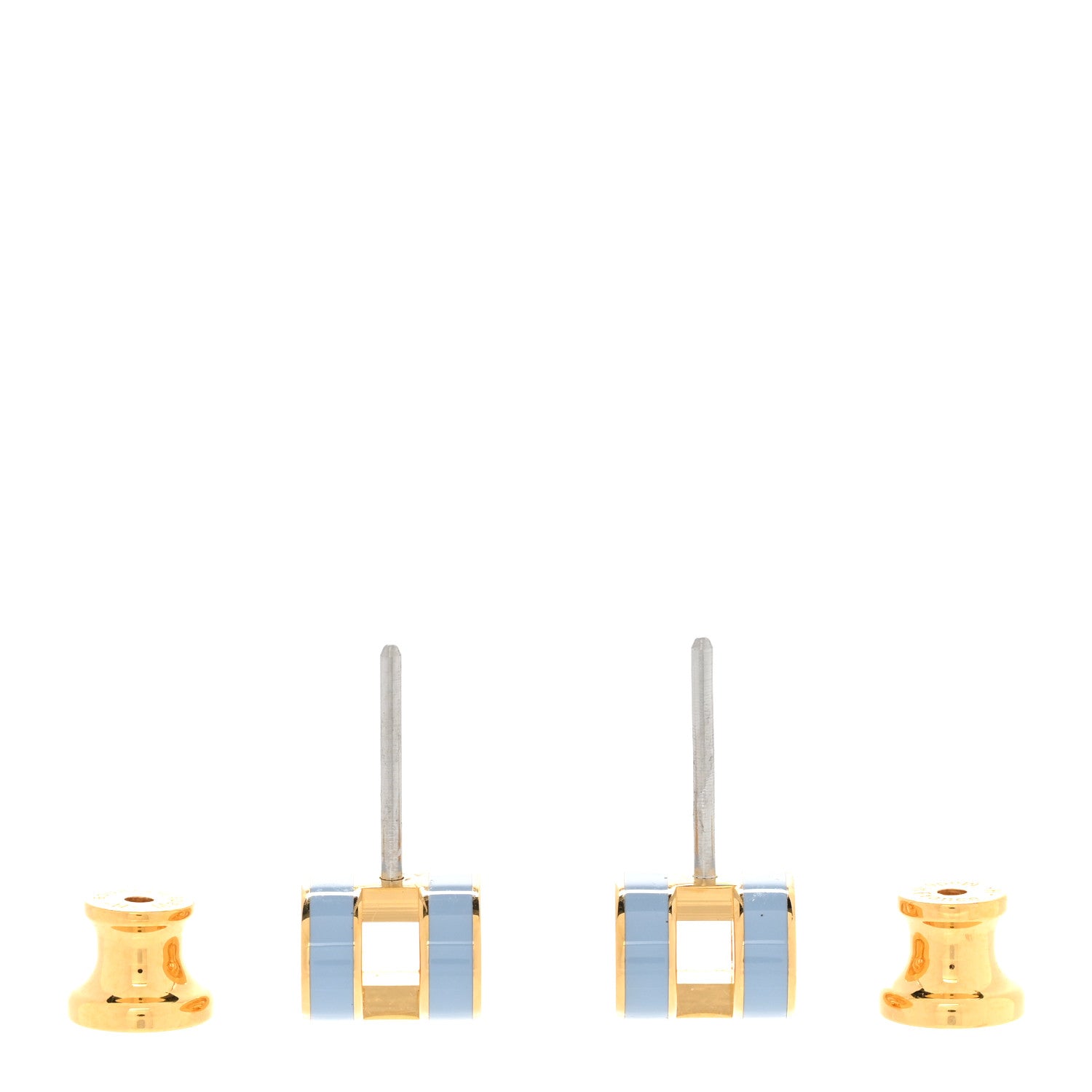 Hermes Gold Lacquered Mini Pop H Earrings Bleu Lin 3 of 6