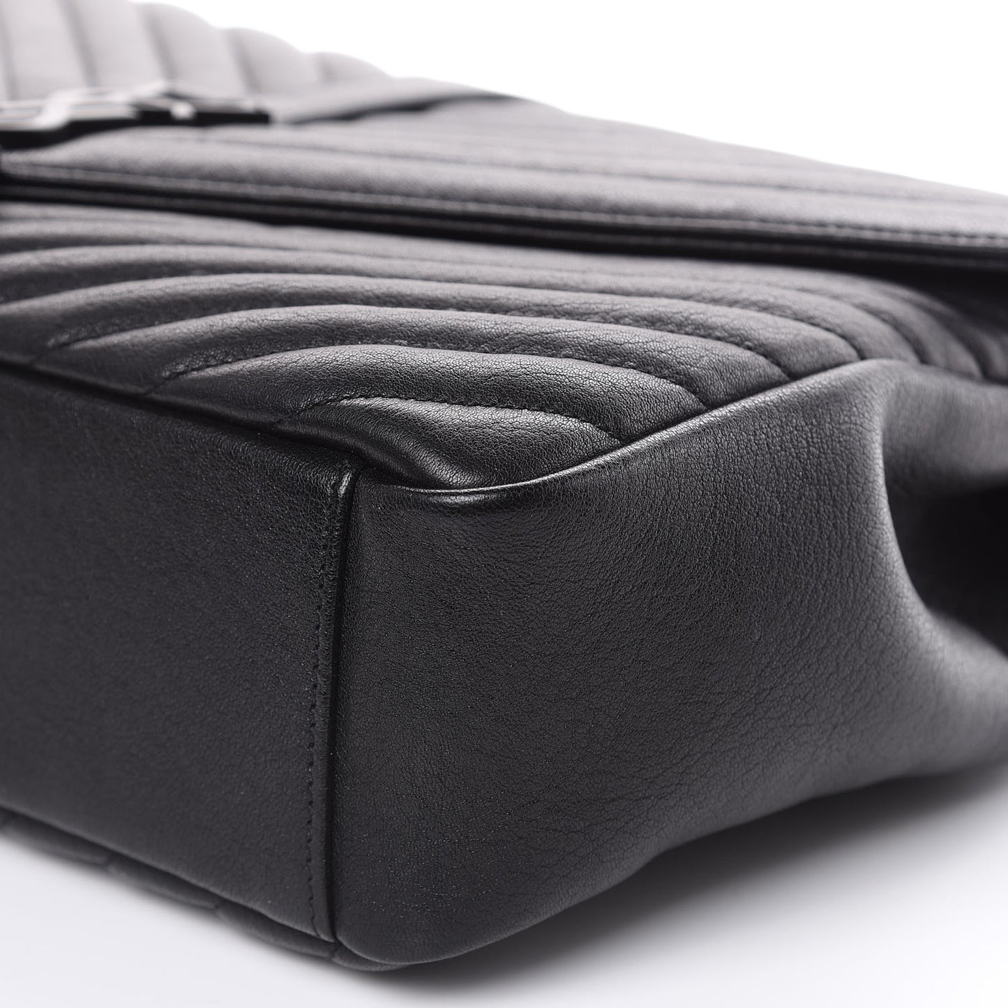 Sheepskin Matelasse Chevron Monogram Monochrome Large College Satchel Black