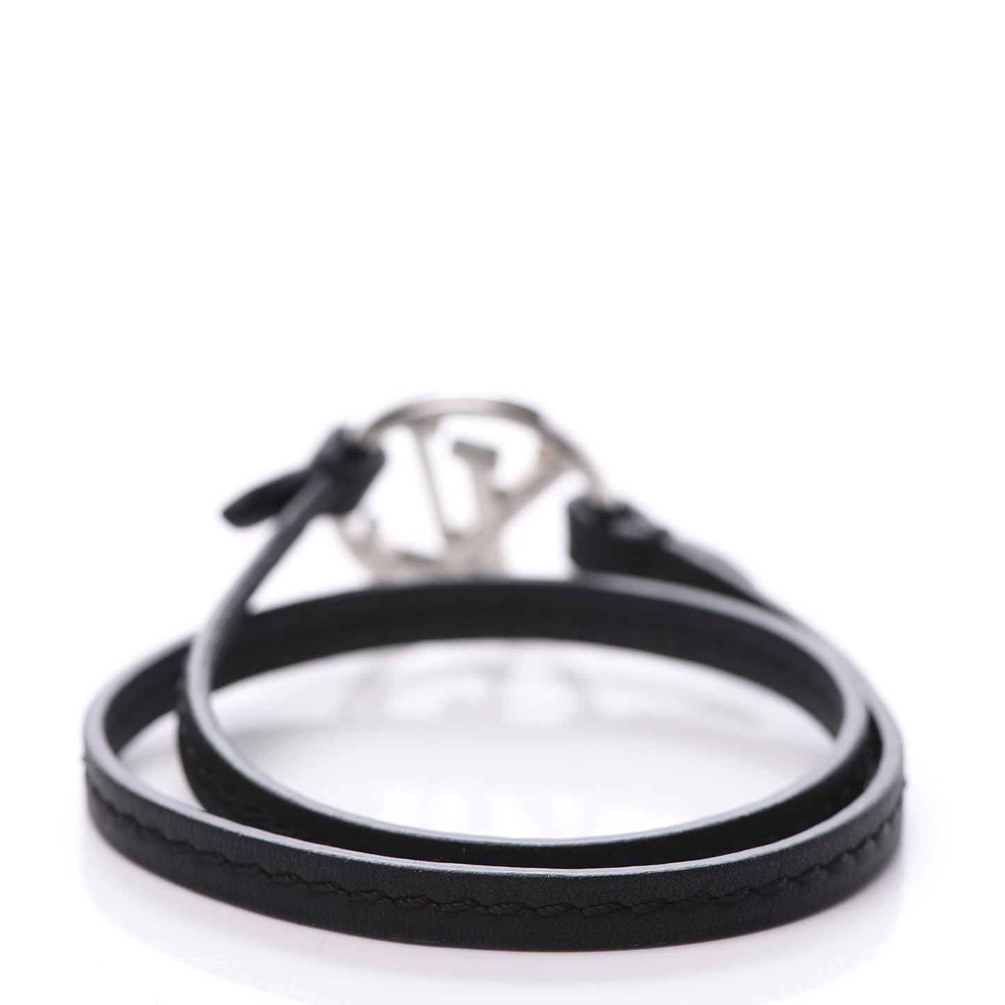 Calfskin LV Circle Double Wrap Bracelet Black