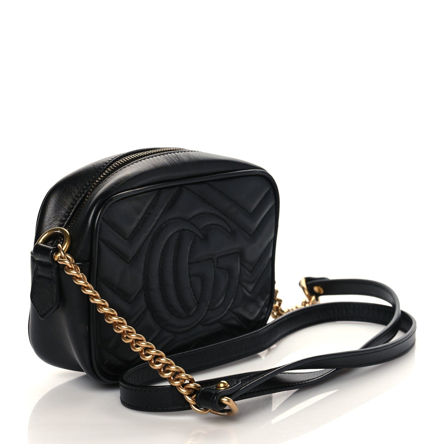 Calfskin Matelasse Mini GG Marmont Chain Shoulder Bag Black
