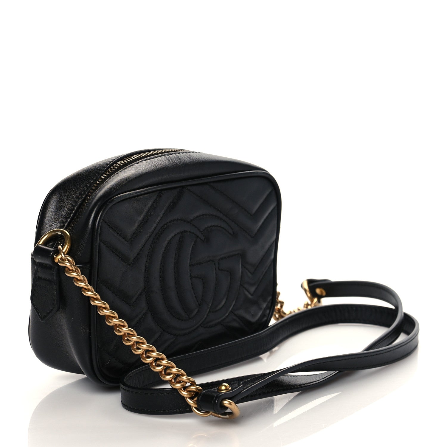 Gucci Calfskin Matelasse Mini GG Marmont Chain Shoulder Bag Black 3 of 13