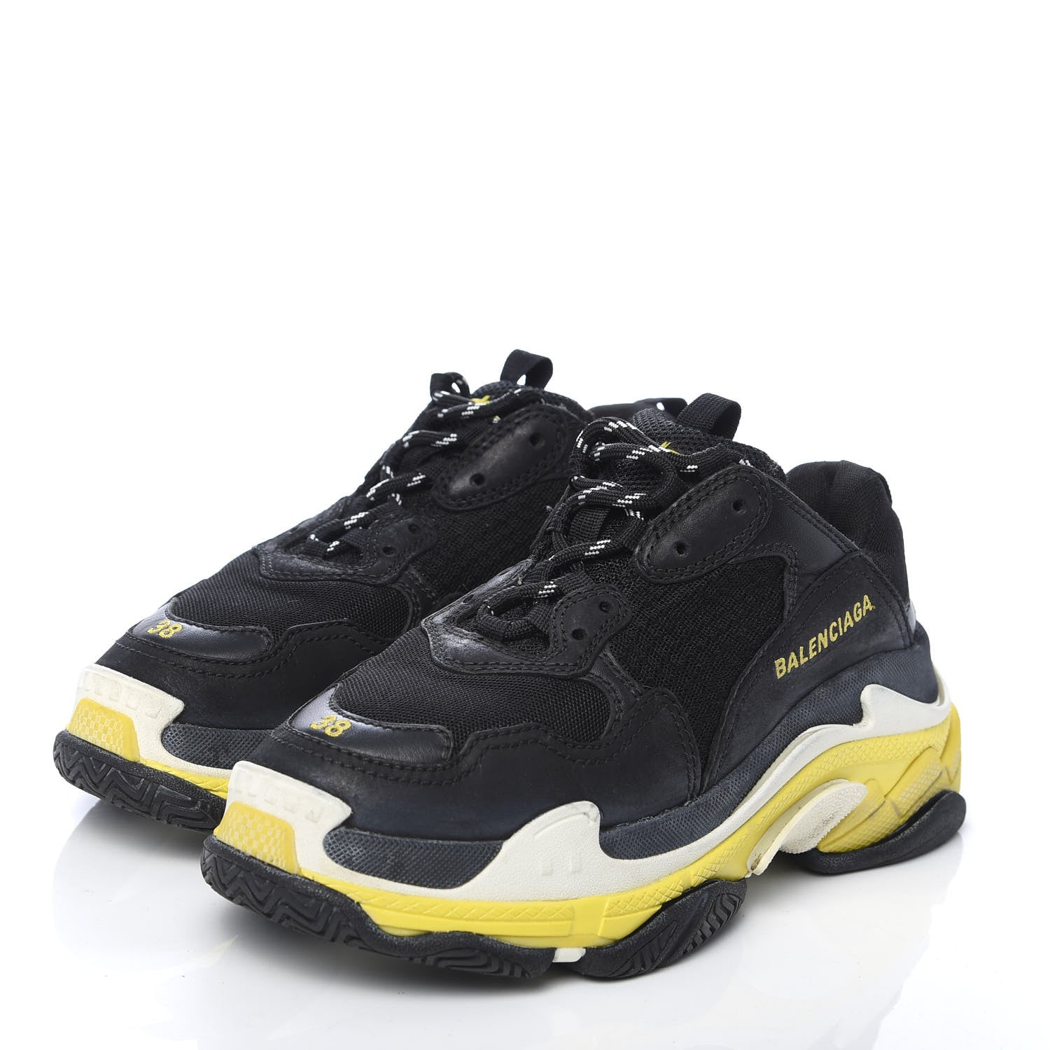 Balenciaga Fabric Mesh Womens Triple S Sneakers 38 Black Yellow 3 of 8