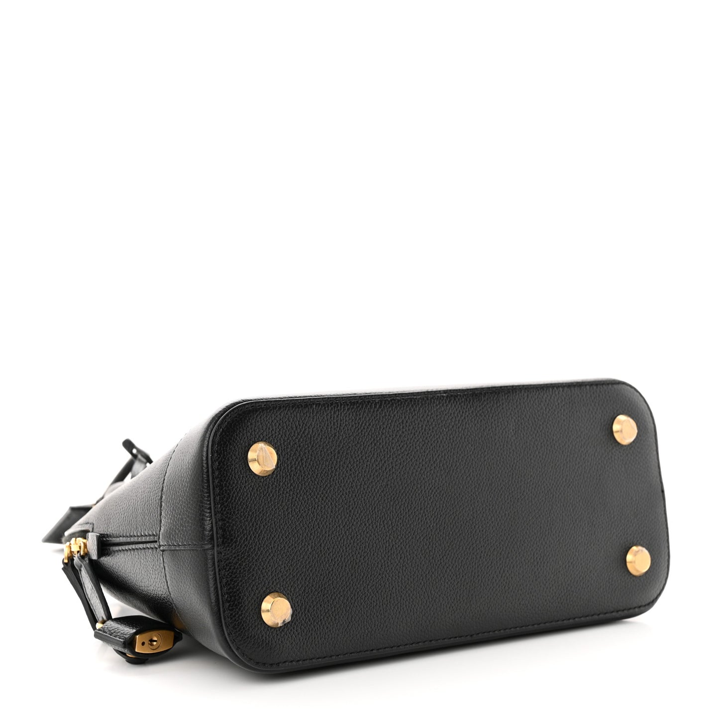 Signature Grained Calfskin Logo S Ville Top Handle Bag Black