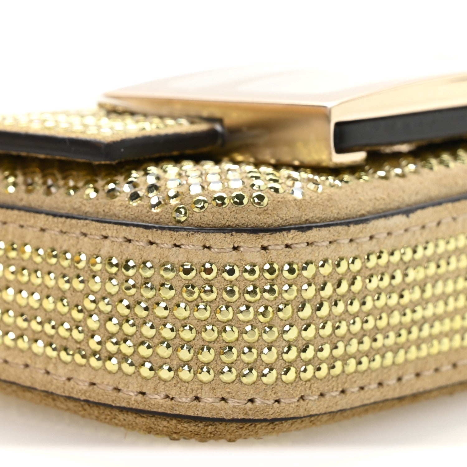 Fendi Crystal Vitello Laminato FF Nano Maxi Buckle Baguette Charm Light Gold 8 of 10