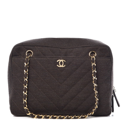 Chanel Jersey Chevron Quilted Camera Case Brown 1 of 10