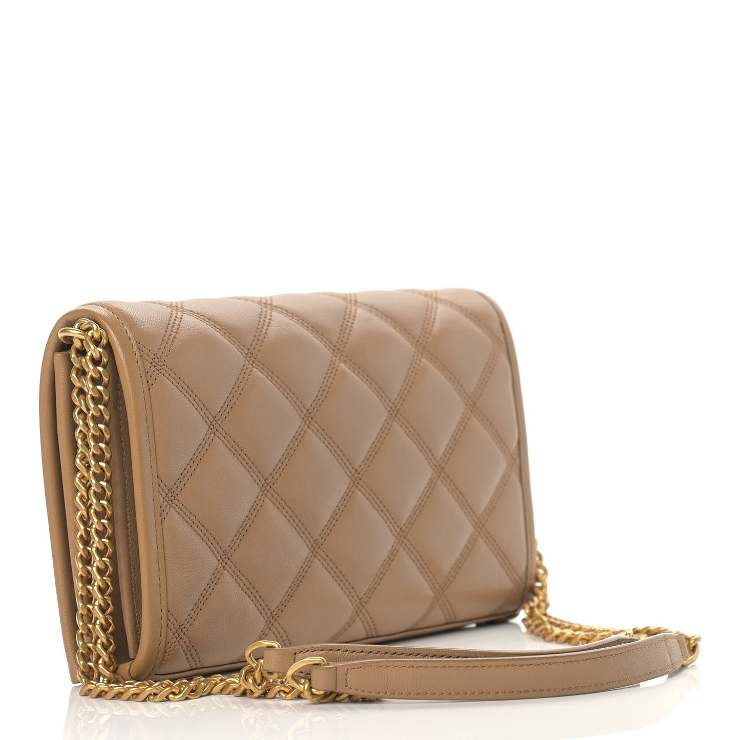 Lambskin Diamond Quilted Becky Chain Wallet Gold Sand