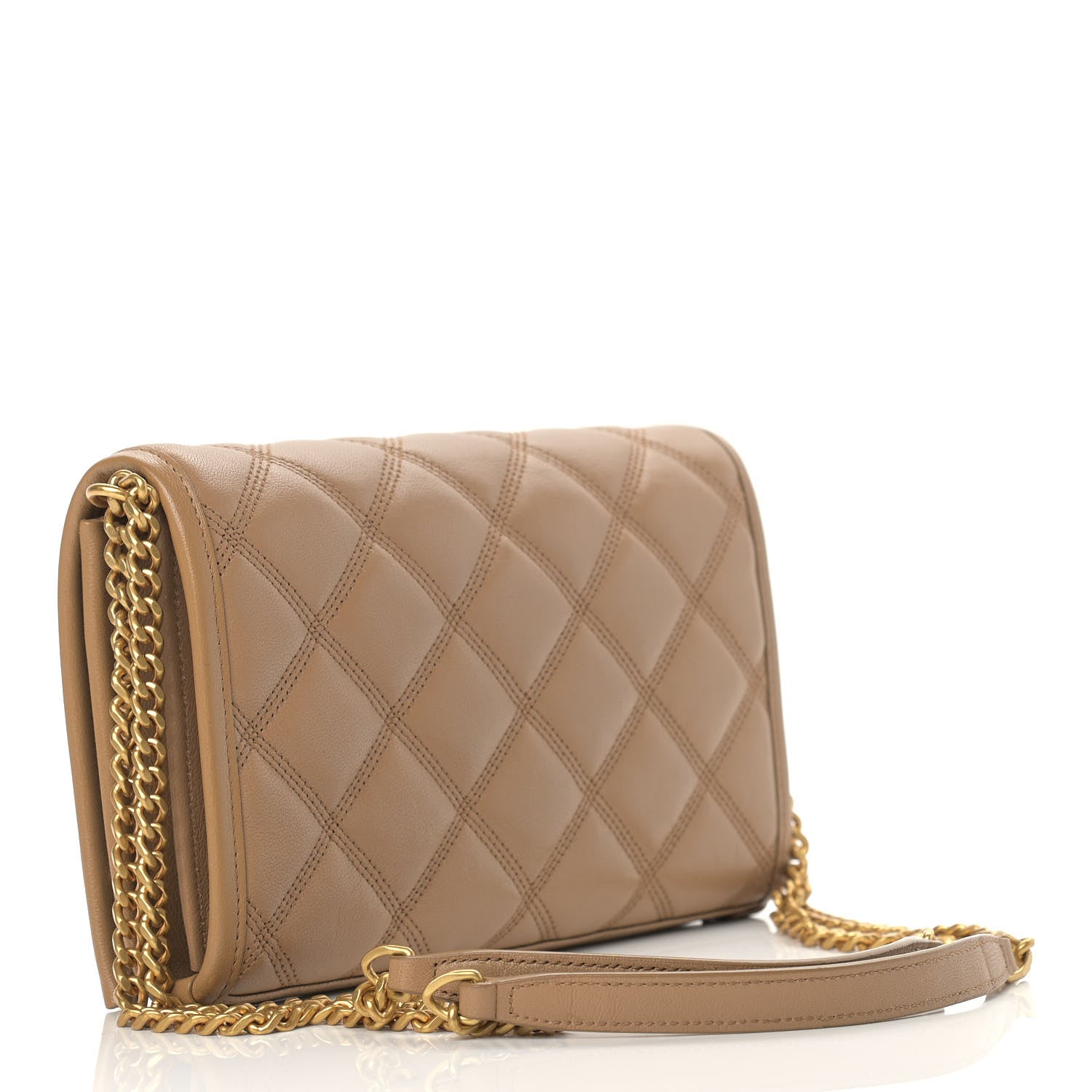 Saint Laurent Lambskin Diamond Quilted Becky Chain Wallet Gold Sand 2 of 8