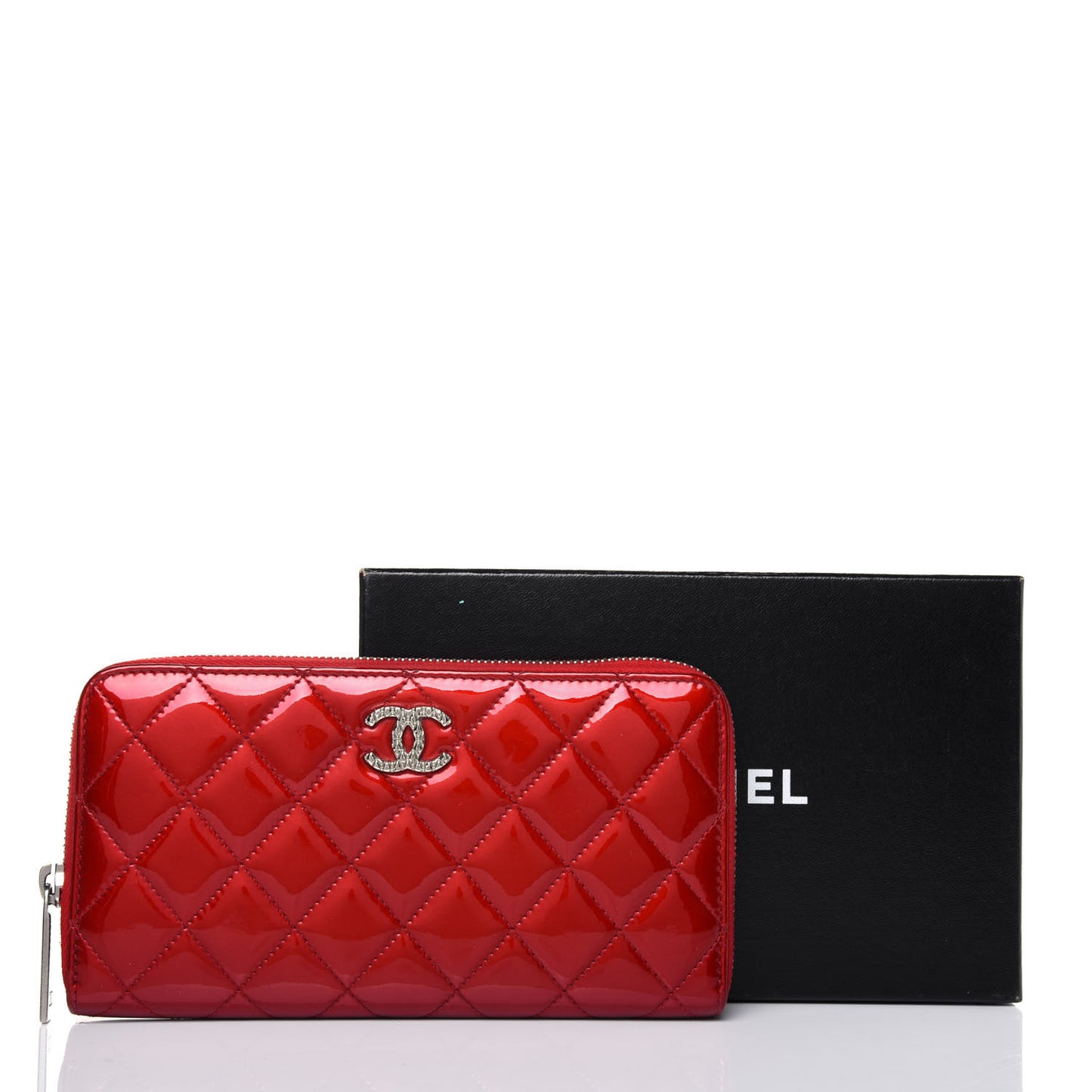 Patent Quilted Brilliant Zip Around Wallet Red