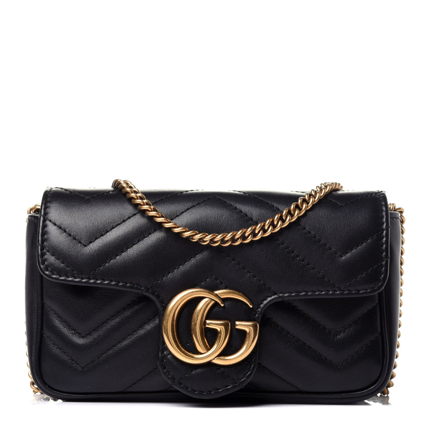 Calfskin Matelasse Super Mini GG Marmont Shoulder Bag Black