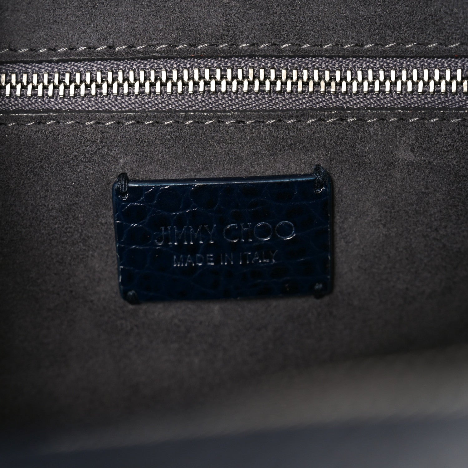 Jimmy Choo Calfskin Crocodile Embossed Small Varenne Bowling Bag Navy 6 of 9
