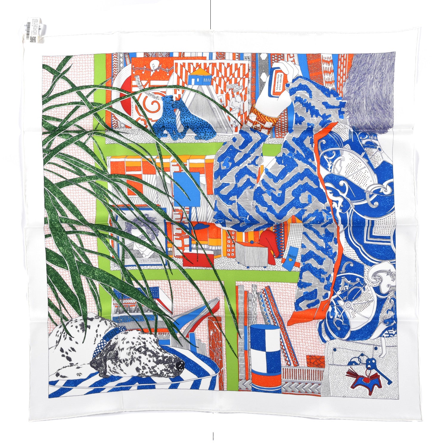 Hermes Silk Rendez-Vous Chez Scarf 70 Blanc Rouge Vert Multi 2 of 7