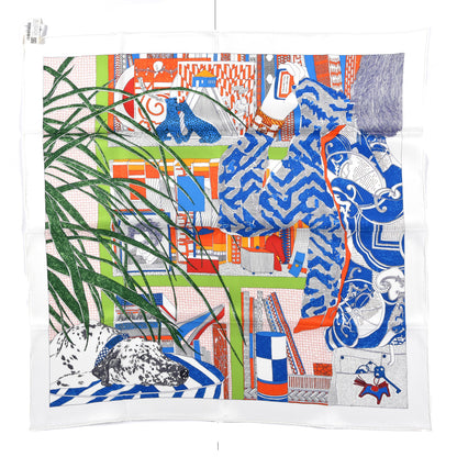 Hermes Silk Rendez-Vous Chez Scarf 70 Blanc Rouge Vert Multi 2 of 7