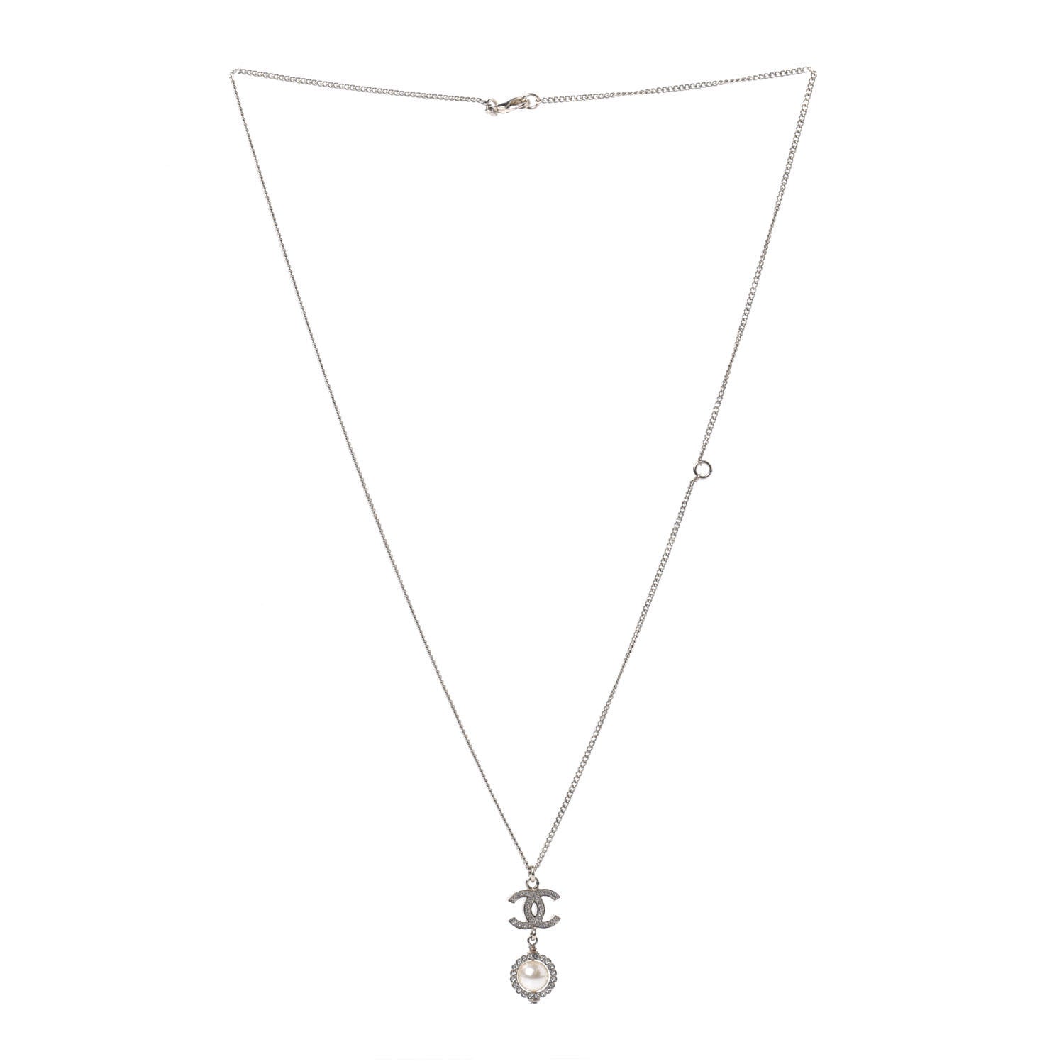Chanel Crystal CC Pearl Drop Necklace Gold 3 of 6