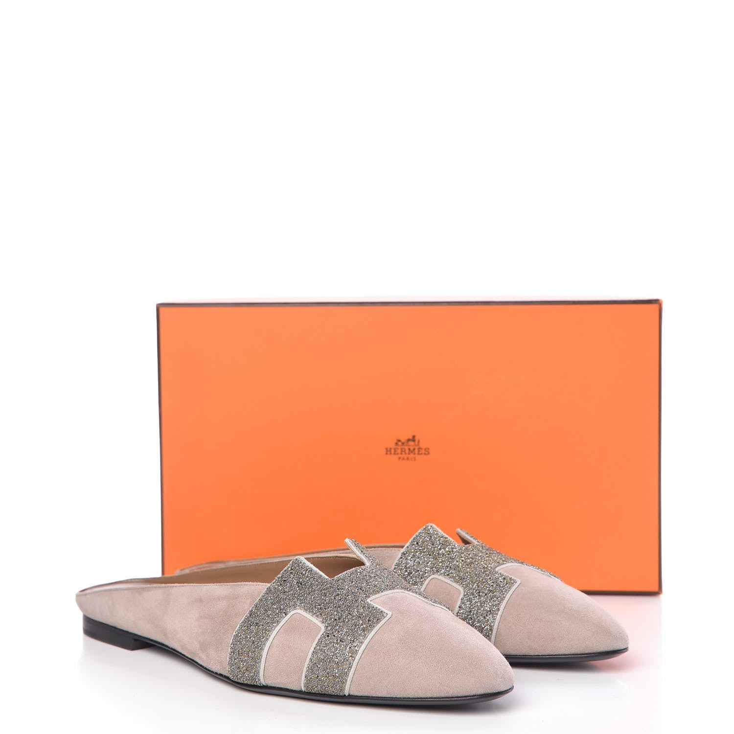 Hermes Suede Goatskin Crystal Roxane Mules 40 Champagne Rose Grey 9 of 9