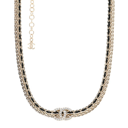 Chanel Metal Lambskin Crystal Chain CC Necklace Black Gold 1 of 5