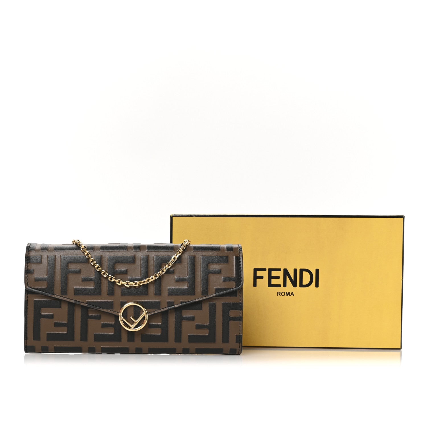 Fendi Vitello Soft F is Fendi Bi-Color FF 1974 Embossed Continental Envelope Wallet On Chain Maya Black 8 of 11