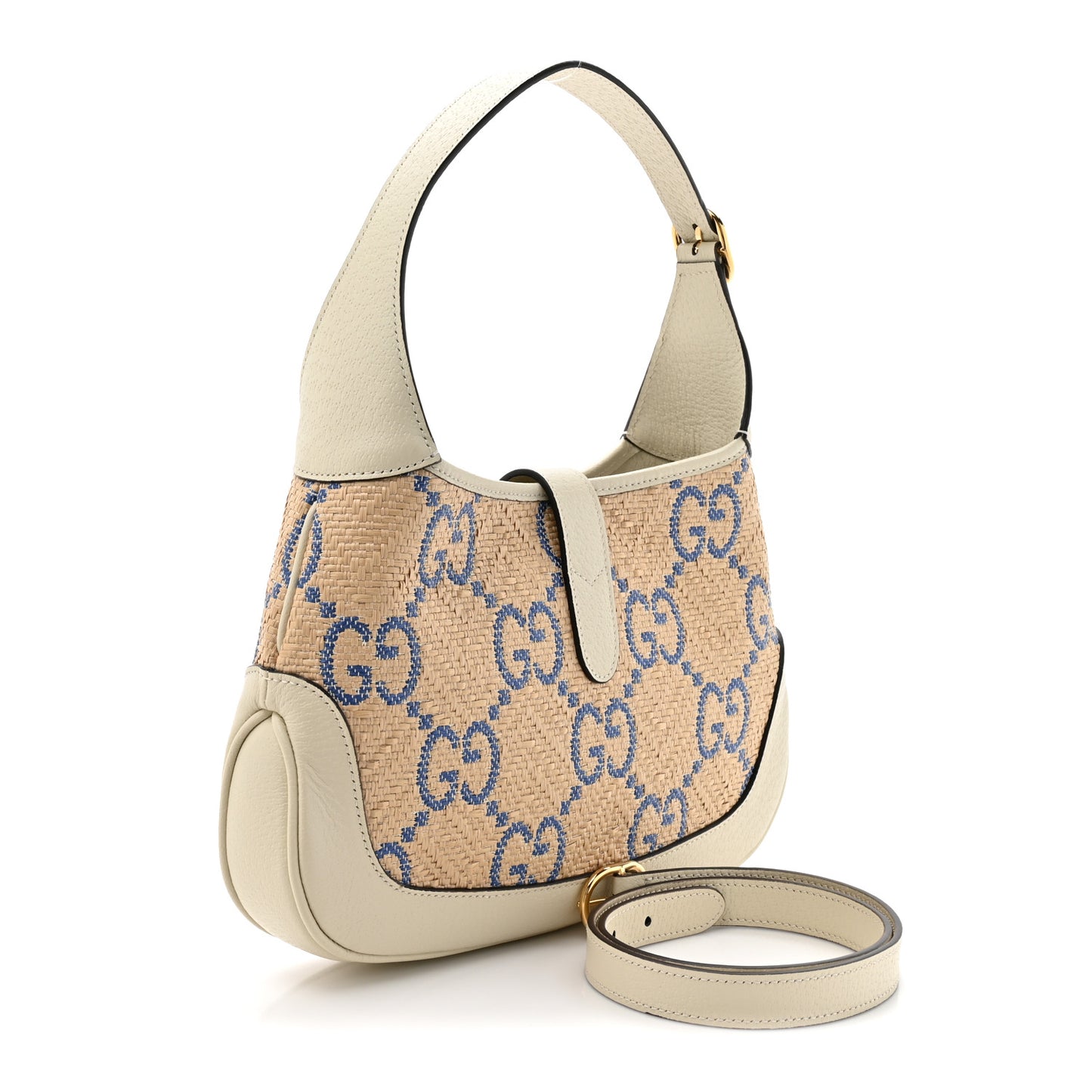Raffia Textured Dollar Calfskin GG Monogram Small Jackie 1961 Hobo Mystic White Royale Natural