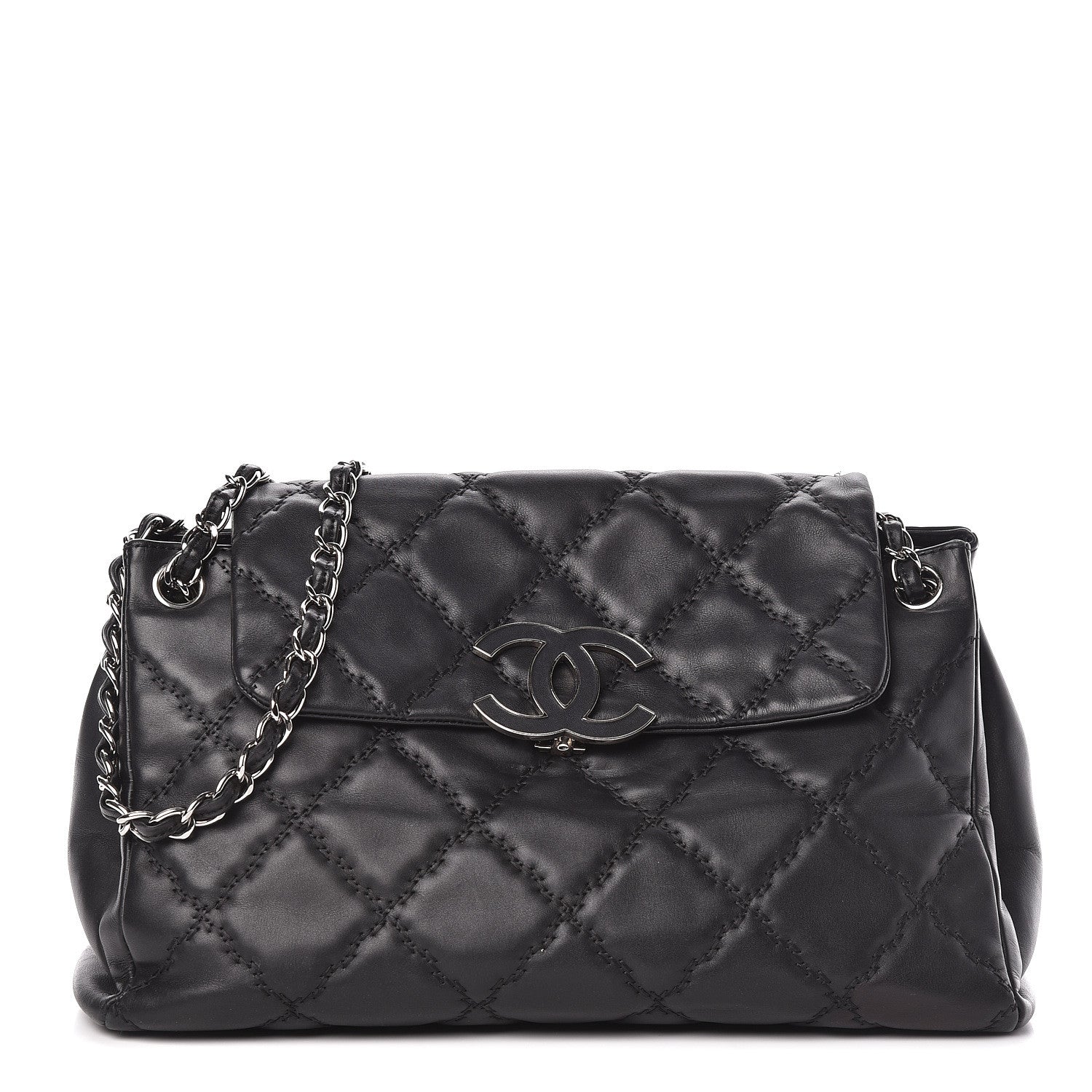Chanel Calfskin Double Stitch Large Hamptons Flap Bag Black 1 of 13