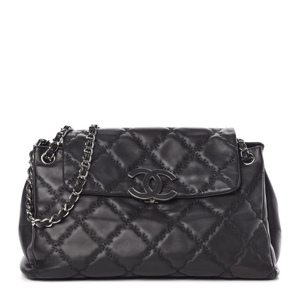 Chanel Calfskin Double Stitch Large Hamptons Flap Bag Black 1 of 13