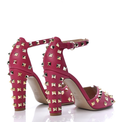 Valentino Garavani Nappa Rockstud All Over Peep Toe Ankle Strap Sandals 38 Dark Pink 4 of 8