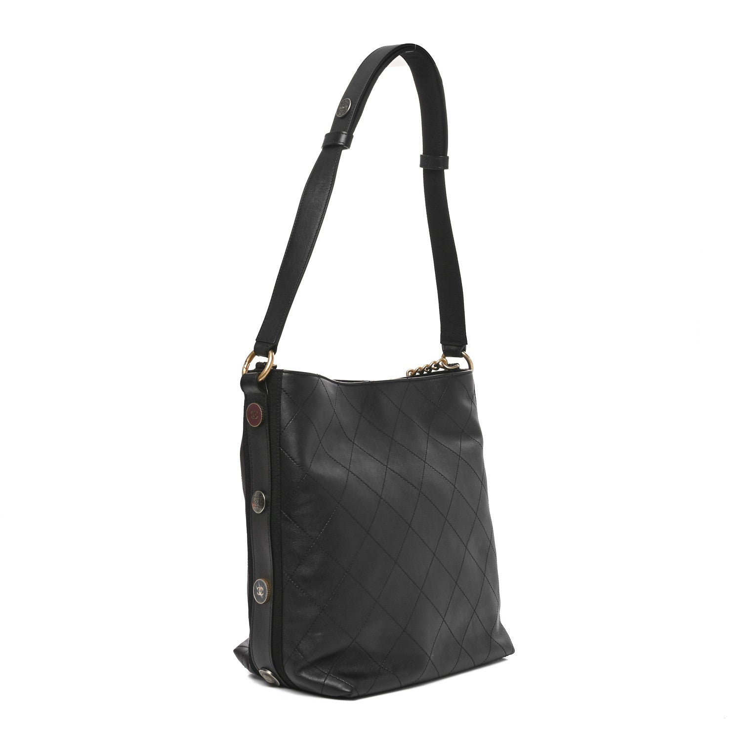 Chanel Calfskin Stitched Large Button Up Hobo Black 3 of 10