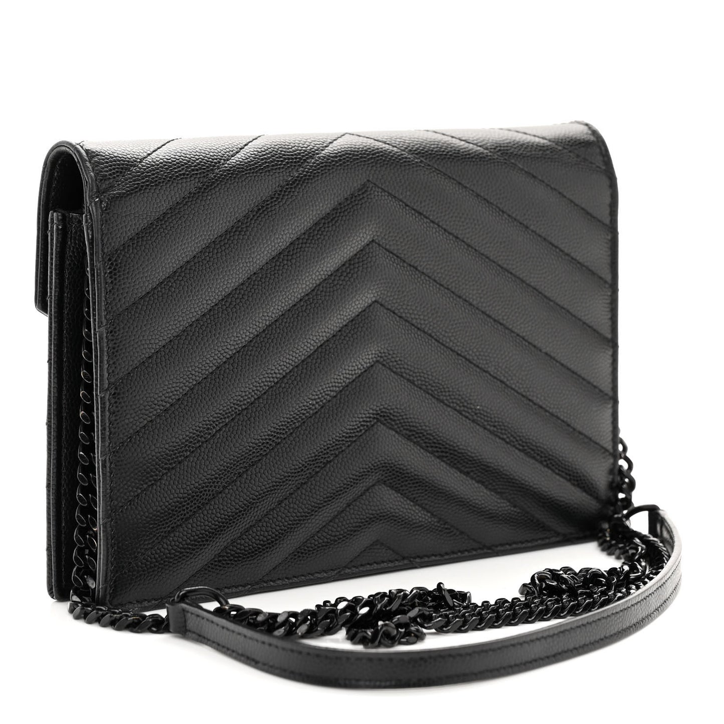 Grain De Poudre Matelasse Chevron Monogram Monochrome Envelope Chain Wallet Black