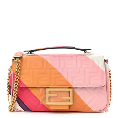 Fendi Nappa FF Embossed Line Print Midi Chain Baguette White Multicolor 1 of 9