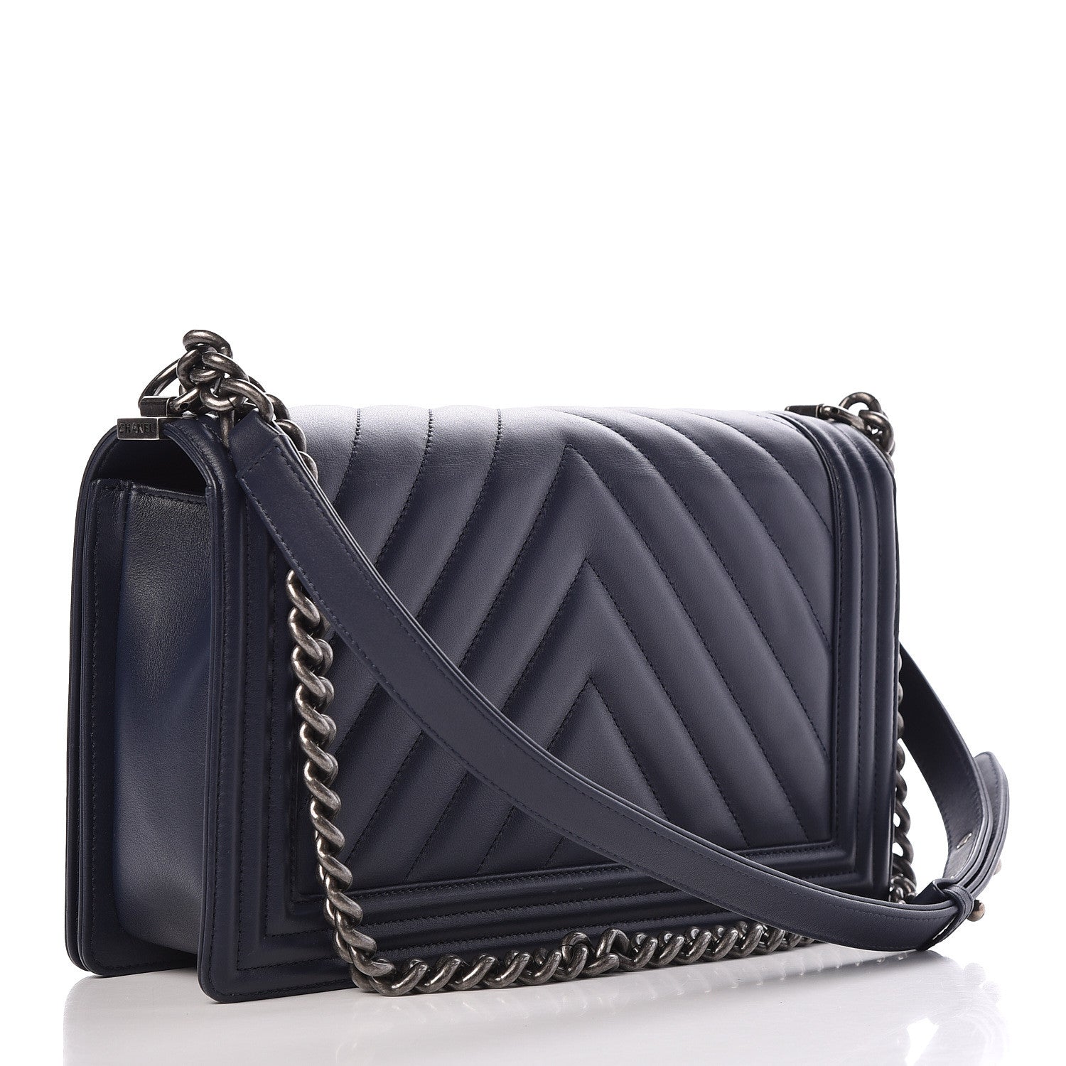 Chanel Lambskin Chevron Quilted New Medium Boy Flap Dark Navy Blue 7 of 14