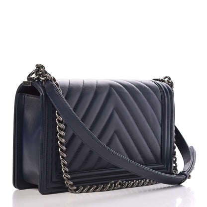 Chanel Lambskin Chevron Quilted New Medium Boy Flap Dark Navy Blue 7 of 14