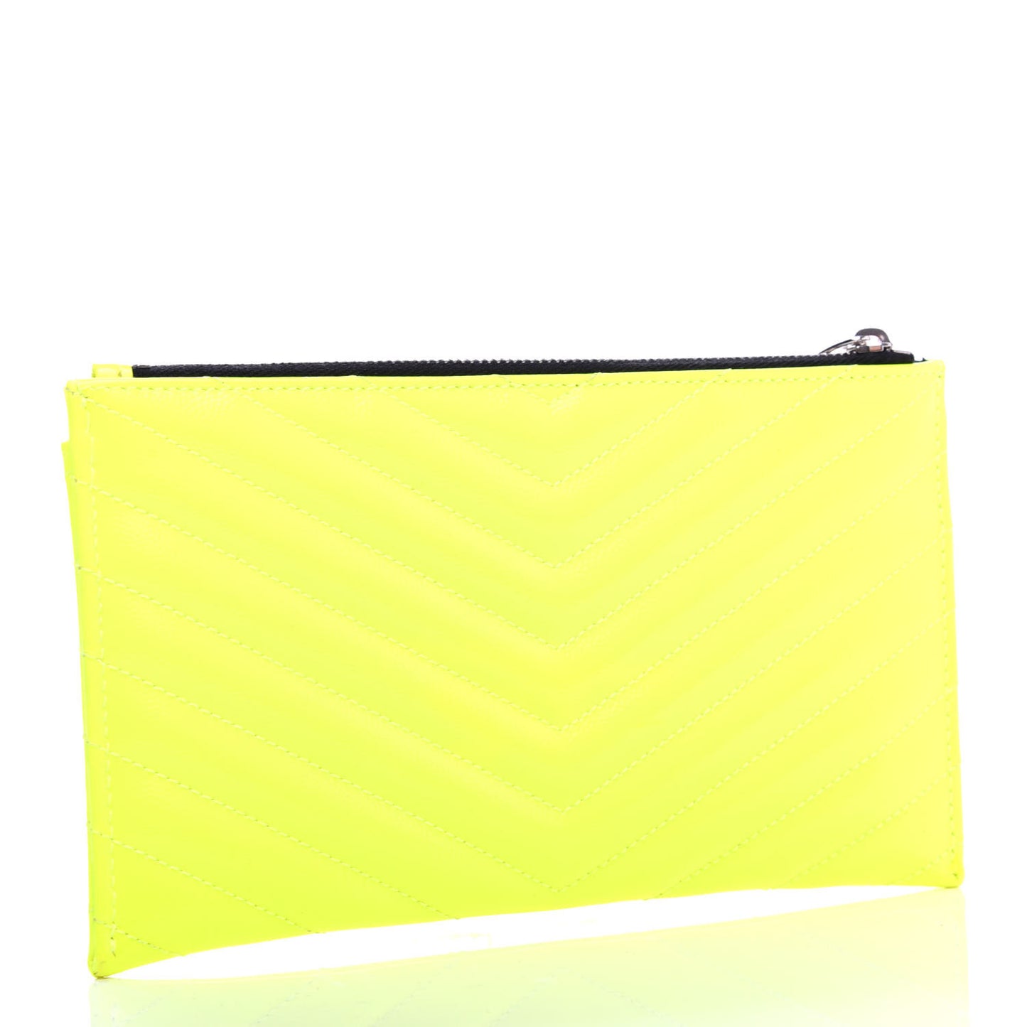 Patent Grain De Poudre Matelasse Chevron Monogram Bill Pouch Neon Yellow