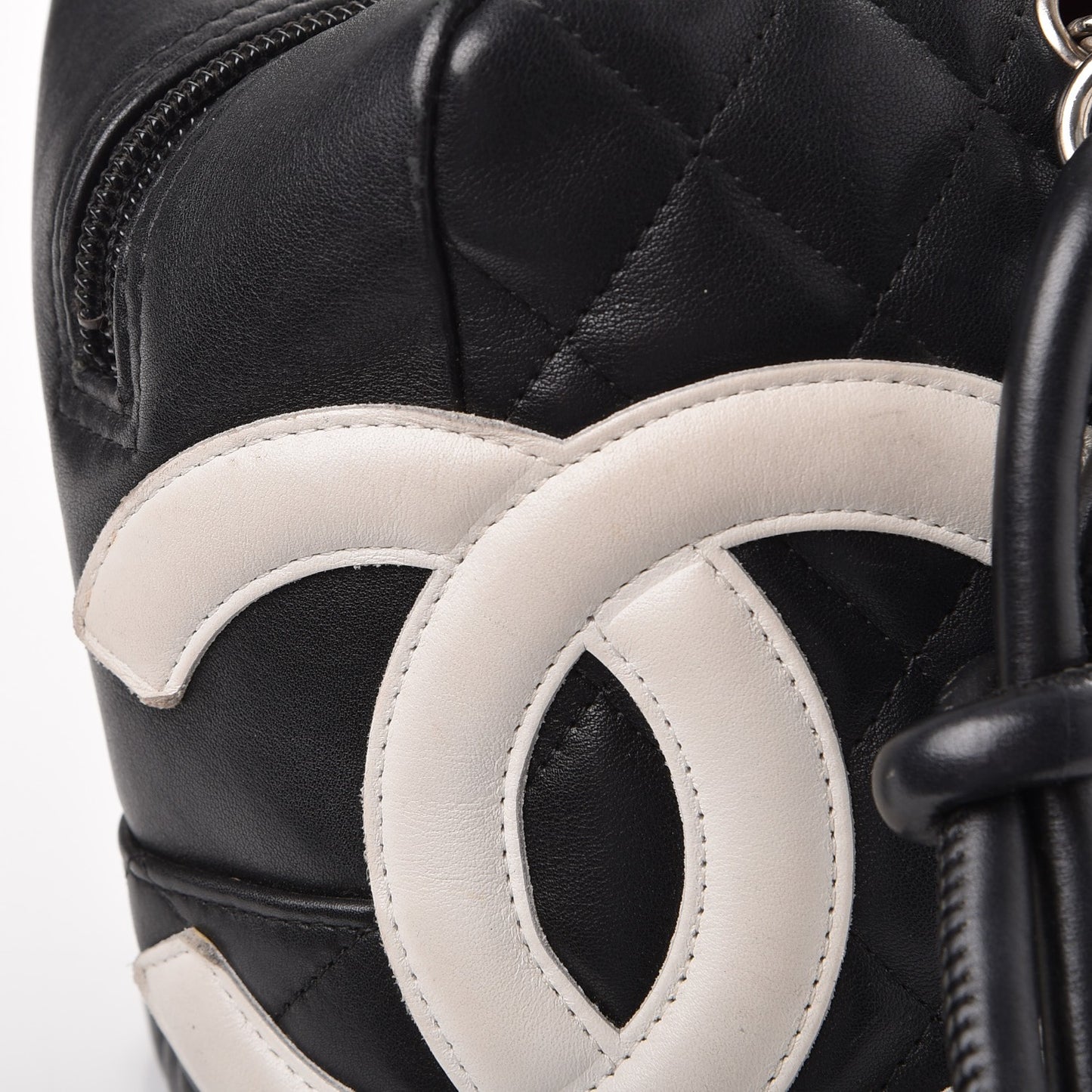 Calfskin Quilted Large Cambon Bowler Black White