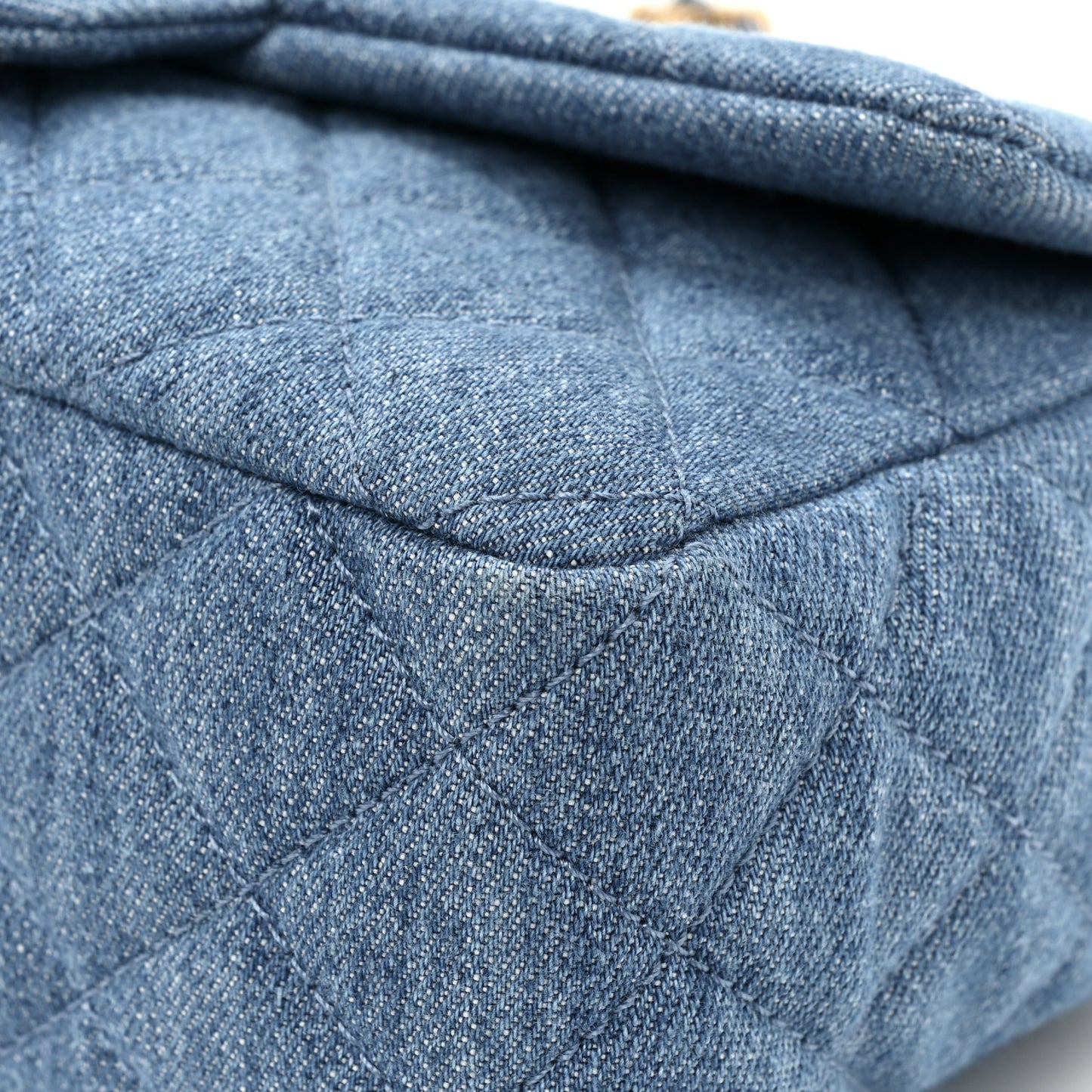 Denim Quilted Mini Pearl Crush Rectangular Flap Blue