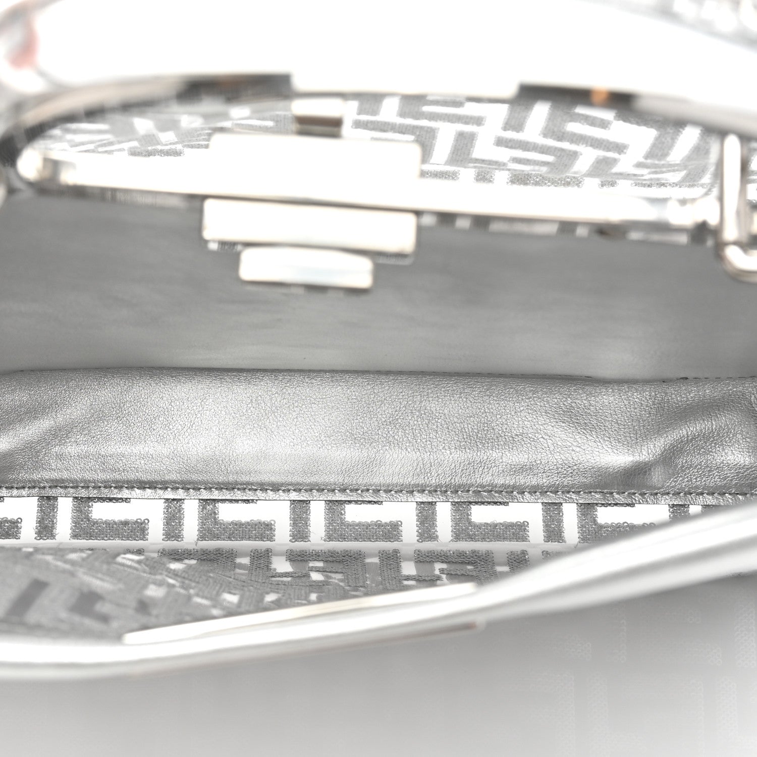 Fendi PVC Vitello Catalan Mirror Sequin FF Medium Peekaboo Iconic Satchel Argento 5 of 12