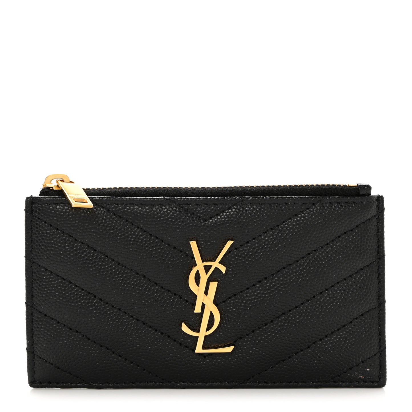 Grain De Poudre Matelasse Chevron Monogram Fragments Zippered Card Case Black