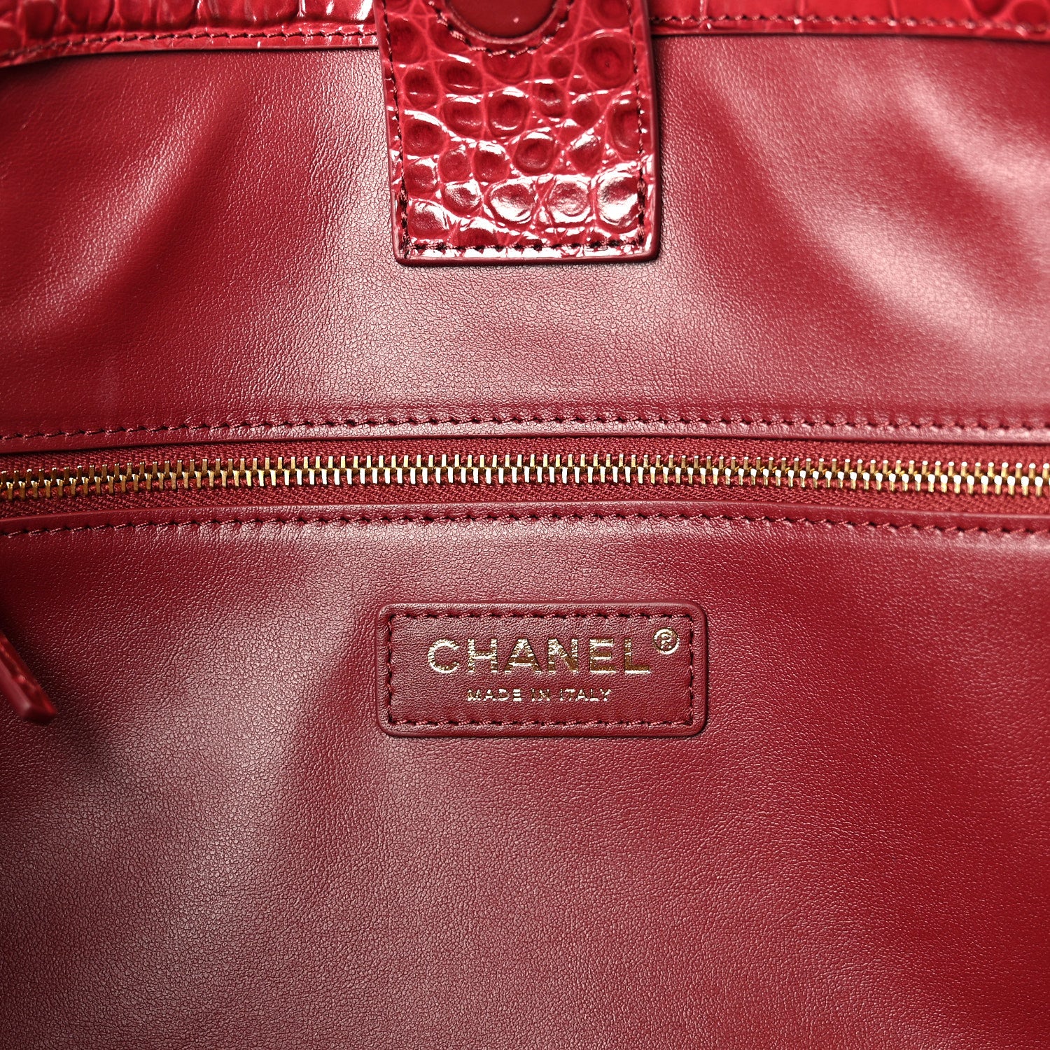 Chanel Calfskin Crocodile Embossed Archetype Small Shopping Tote Burgundy 6 of 11