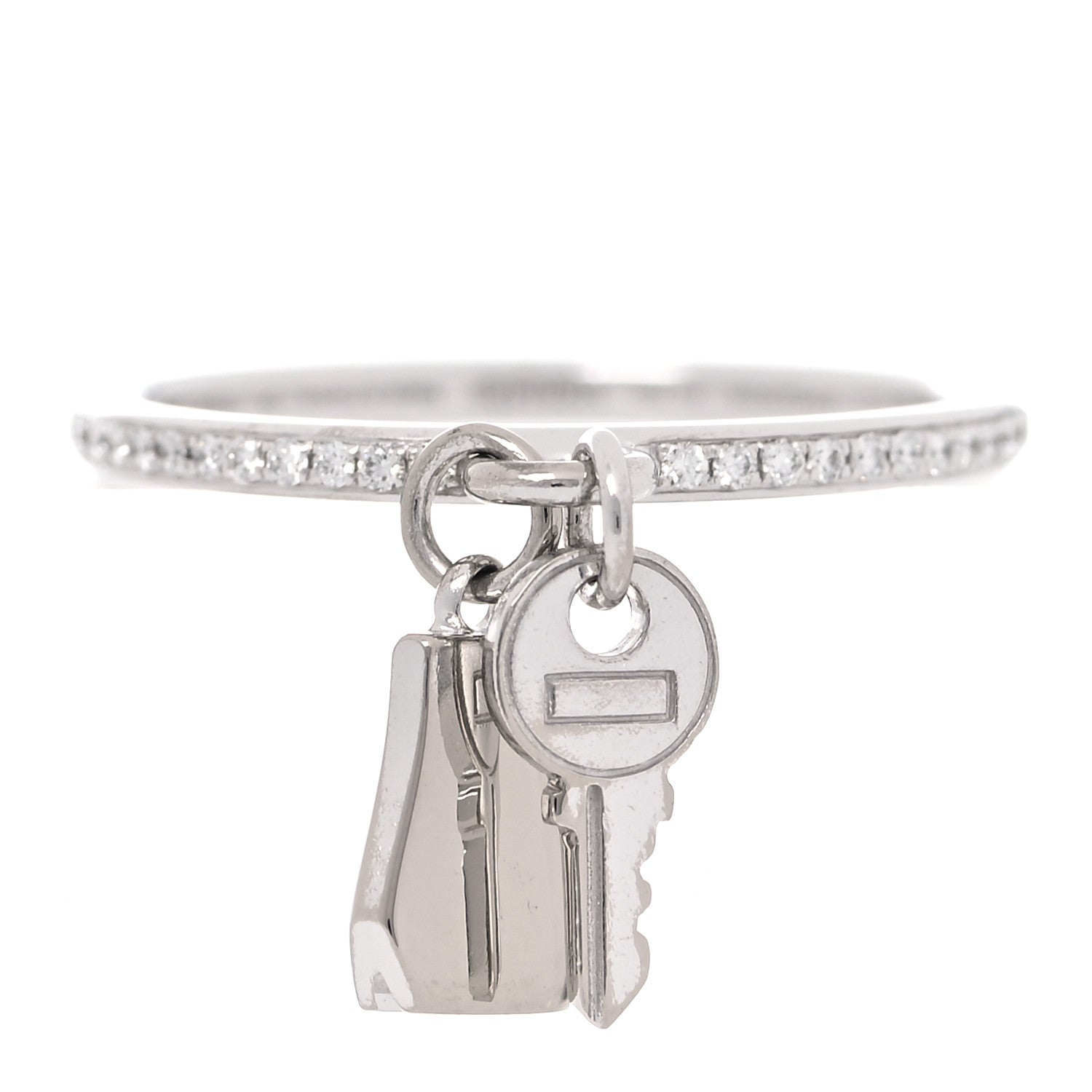Hermes 18K White Gold Diamond Kelly Clochette Ring 54 7 1 of 7