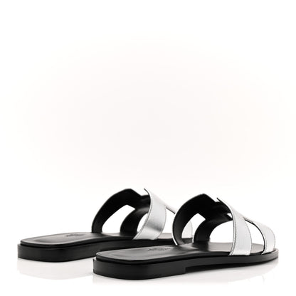 Hermes Metallic Chevre Oran Sandals 38.5 Gris Argente 4 of 9