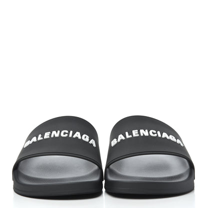 Balenciaga PVC Logo Mens Pool Slide Sandals 42 Black White 2 of 9
