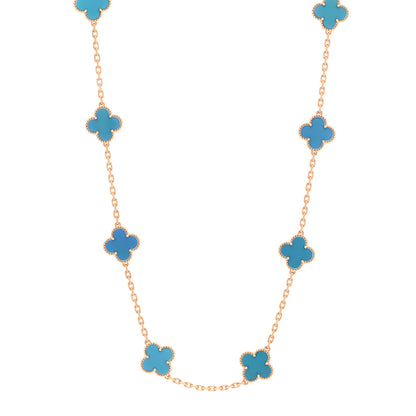 Van Cleef & Arpels 18K Yellow Gold Blue Agate 10 Motifs Vintage Alhambra Necklace 1 of 6