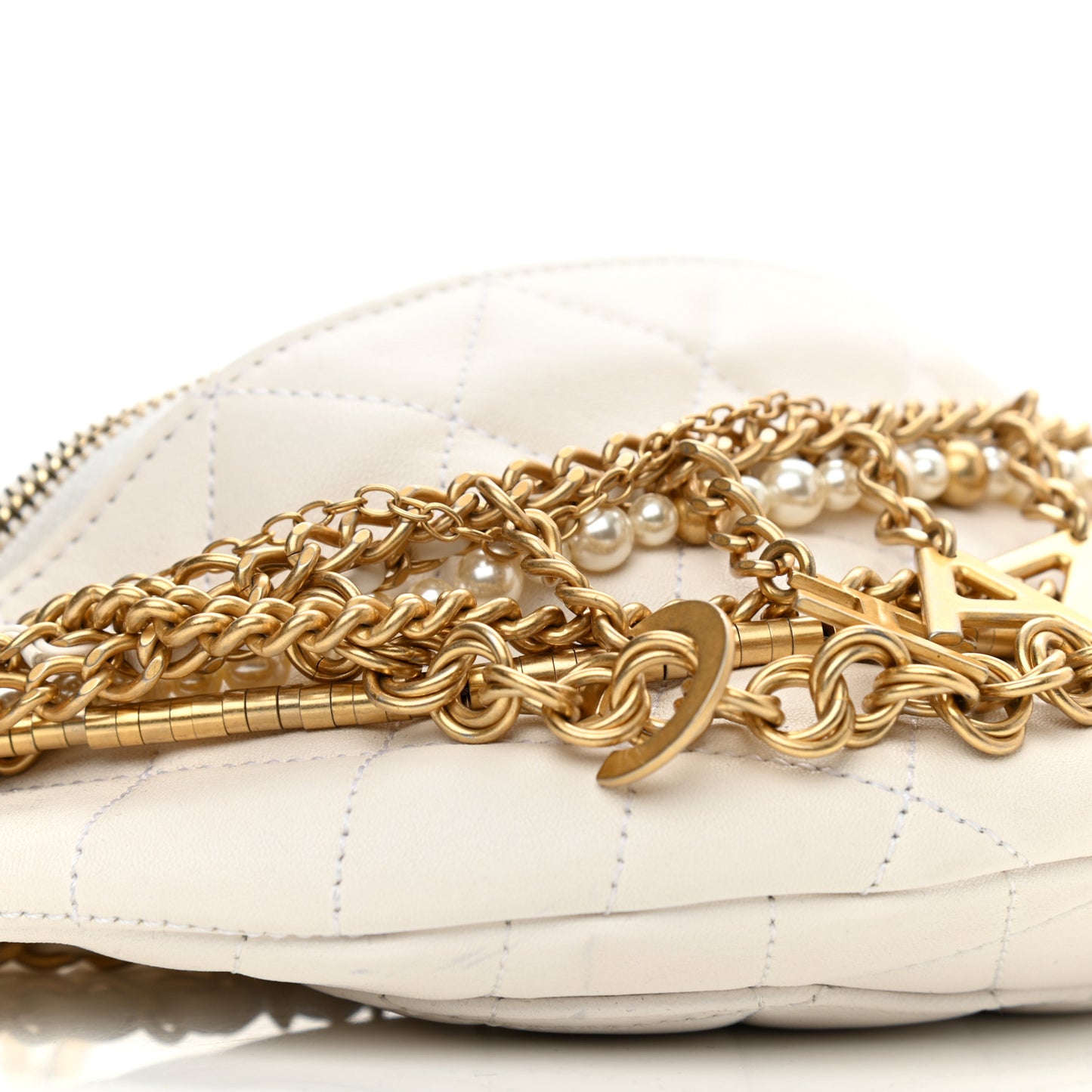 Lambskin Quilted All About Chains Waist Belt Bag White