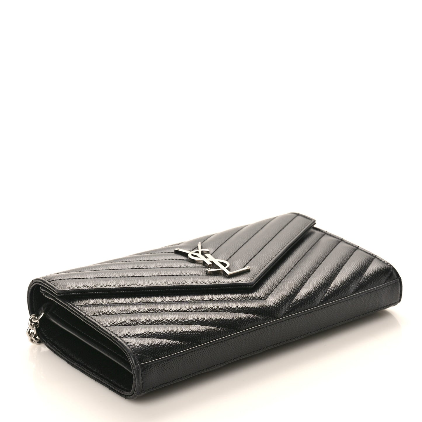 Grain De Poudre Matelasse Chevron Monogram Chain Wallet Black