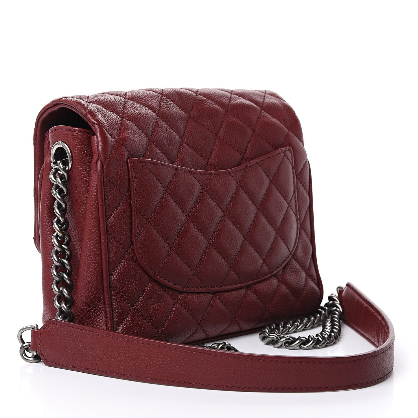 Caviar Quilted Small Rock In Rome Flap Burgundy