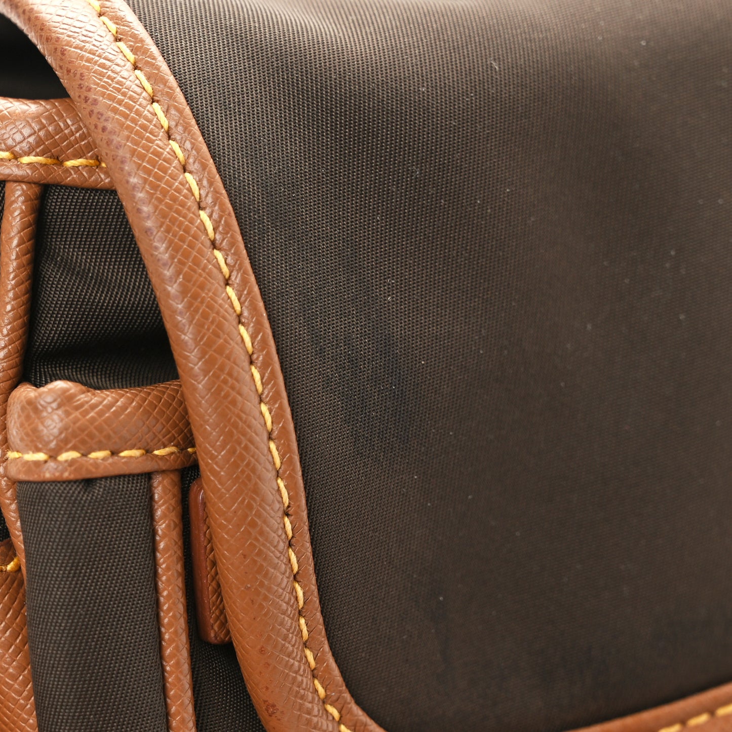 Re-Nylon Saffiano Pocket Double Snap Buckle Shoulder Bag Bruciato Caramel